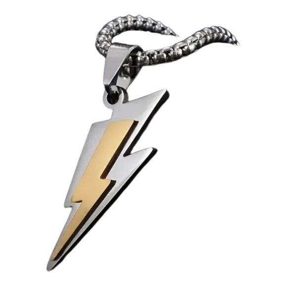 Bold Stainless Steel Lightning Bolt Pendant Necklace #1522 - Picture 8 of 8